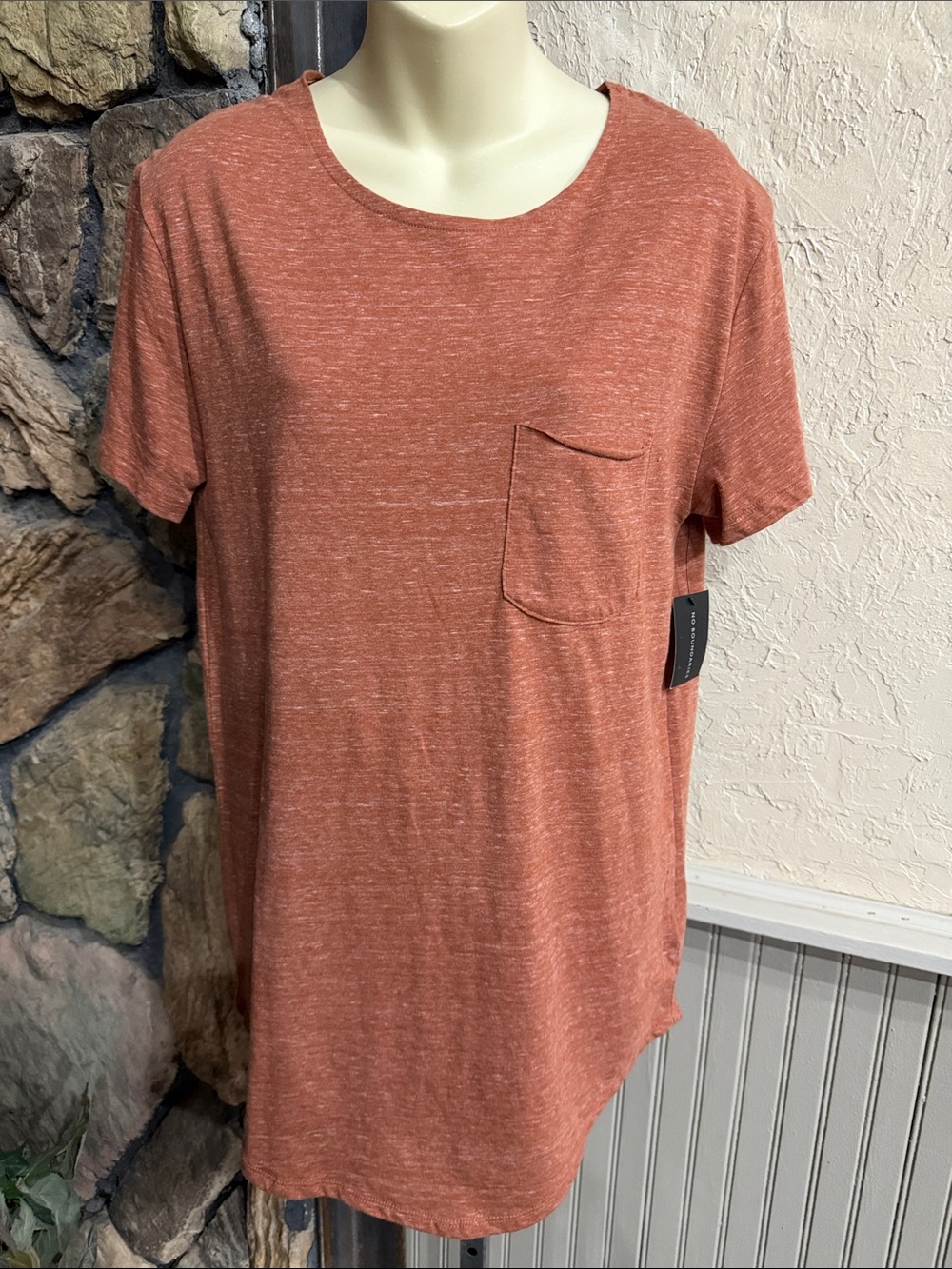 Rust Heather Pocket Crewneck Women's Top